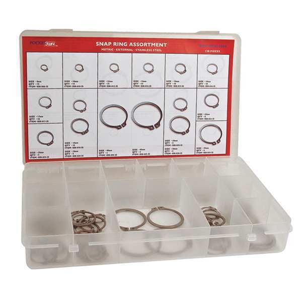 Huyett External Retaining Ring Assortment, Stainless Steel, Plain Finish, 138 Pieces - DISP-DSH138SS