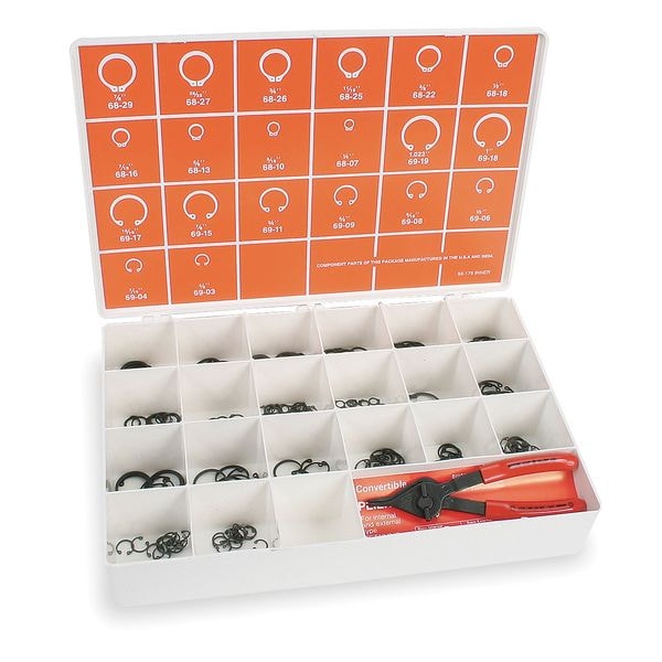 Itw Bee Leitzke Internal and External Retaining Ring Assortment, Steel, Phosphate Finish, 221 Pieces, 20 Sizes - WWG-DISP-HO-SH221