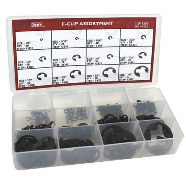 Rotor Clip External Retaining Ring Assortment, Carbon Steel, Phosphate Finish - DISP-E300