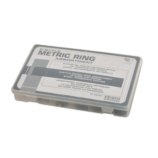 Zoro Select External Retaining Ring Assortment, Carbon Steel, Phosphate Finish, 240 Pieces, 12 Sizes - RCDE2.319STPA