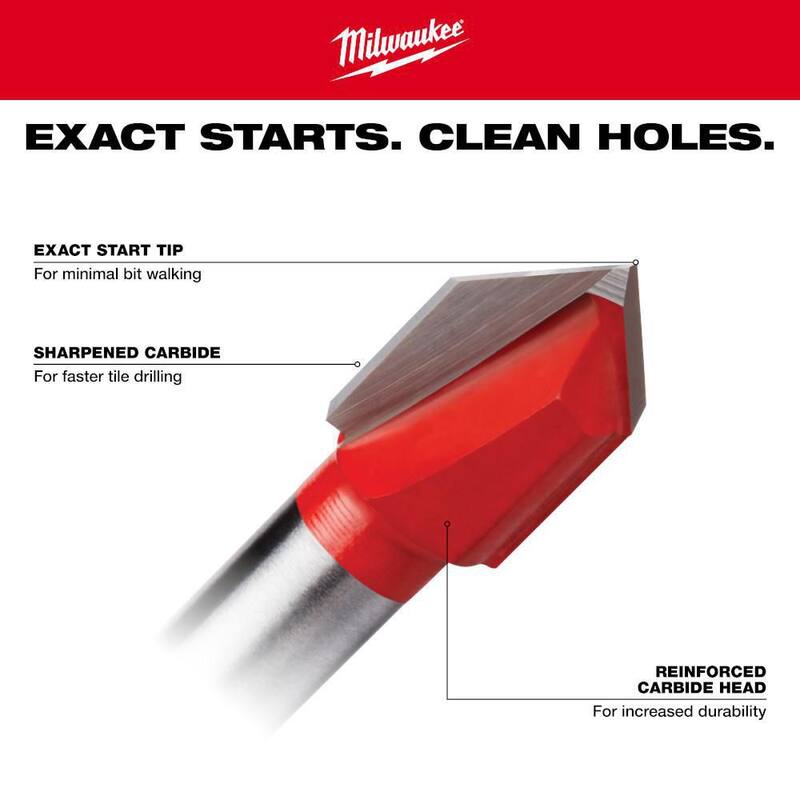 Broca de vidrio y azulejo con punta de carburo de 1/4 de pulgada de Milwaukee - 48-20-8982