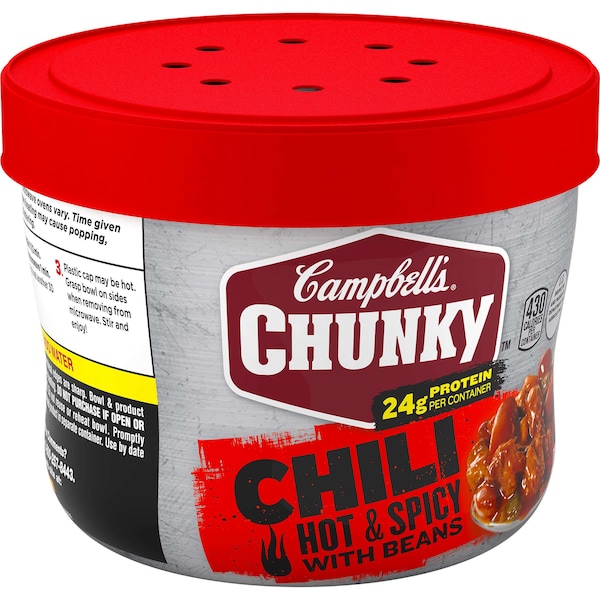 Campbells Hot & Spicy With Beans Chili Microwaveable Soup 15.25 oz., PK8 - 000015905