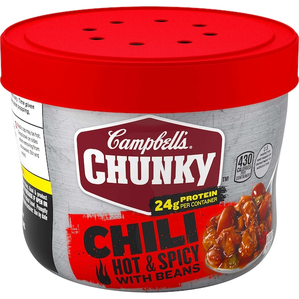 Campbells Hot & Spicy With Beans Chili Microwaveable Soup 15.25 oz., PK8 - 000015905