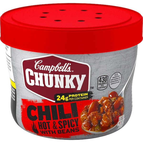 Campbells Hot & Spicy With Beans Chili Microwaveable Soup 15.25 oz., PK8 - 000015905