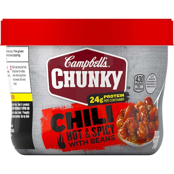 Campbells Hot & Spicy With Beans Chili Microwaveable Soup 15.25 oz., PK8 - 000015905