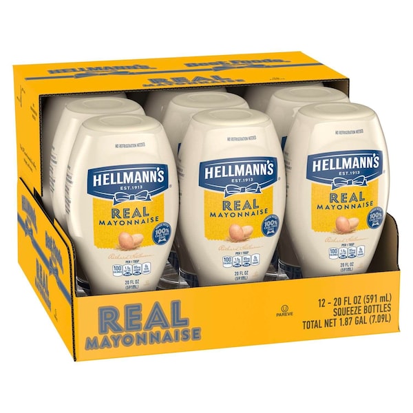 Hellmanns Spread Real Mayonnaisemade With 100% Cage Free Eggs 20 fl. oz., PK12 - 84135696