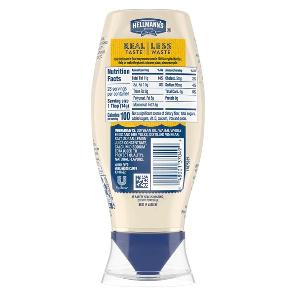 Hellmanns Mayonnaise Real Mayonnaise-Squeeze Bottle 11.5 fl. oz., PK12 - 84137049