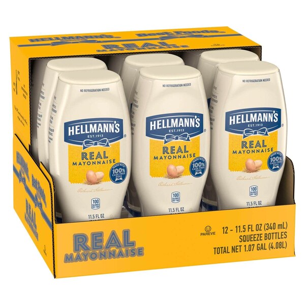 Hellmanns Mayonnaise Real Mayonnaise-Squeeze Bottle 11.5 fl. oz., PK12 - 84137049