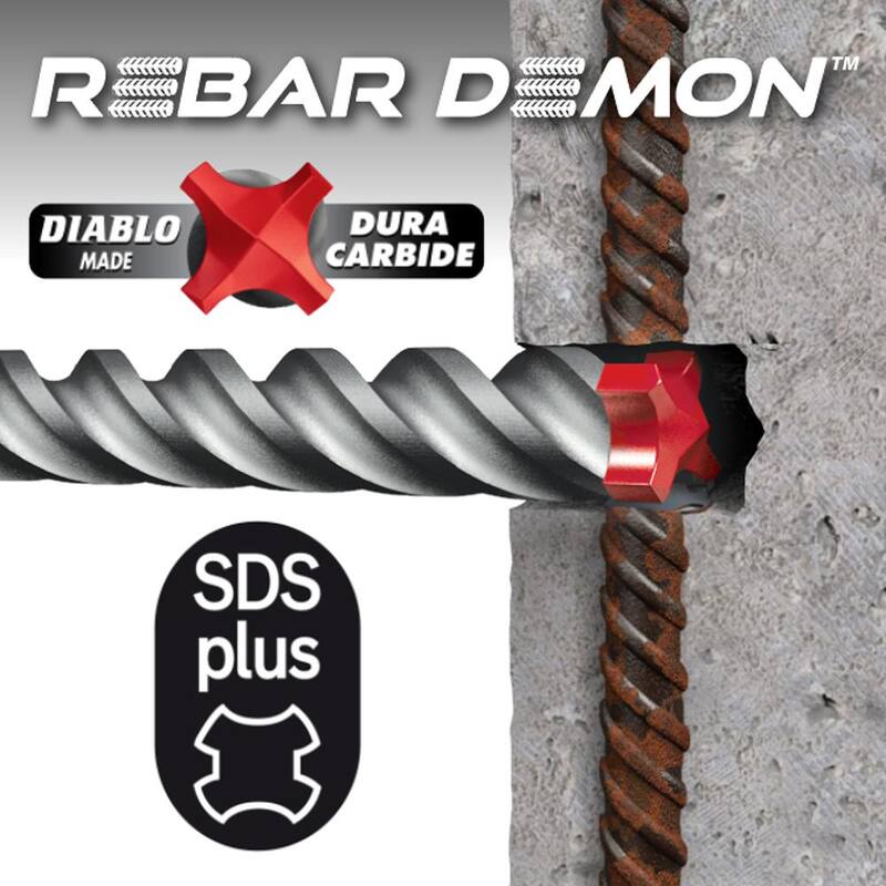 Barrena de martillo DIABLO de 7/16 pulgadas x 6 pulgadas x 8 pulgadas con cabeza de carburo completo de 4 cortes SDS-Plus (1 pieza) - DMAPL4332