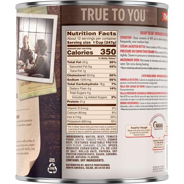 Chef-Mate Chef-Mate Original Carne Chili Without Beans 6.614lbs Can, PK6 - 10050000050885