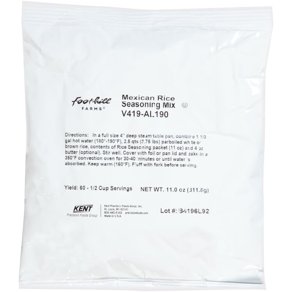 Foothill Farms Low Sodium Add Water Mexican Rice Seasoning Mix 11 oz. Packet, PK6 - V419-AL190