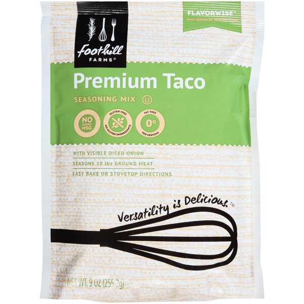 Foothill Farms Premium Reduced Sodium No MSG Taco Seasoning Mix 9 oz. Packet, PK6 - V411-D9190