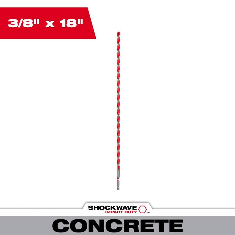Broca de carburo de 3/8 pulgadas x 16 pulgadas x 18 pulgadas Milwaukee para concreto, piedra y perforación de albañilería - 48-20-9023