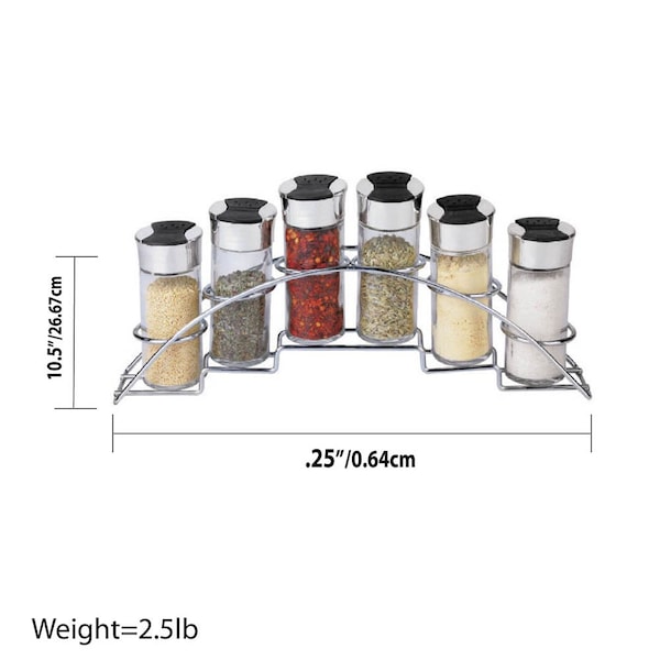 Hds Trading Half Moon Steel Seasoning and Herbs Organizing Spice Rack w6 Empty Glass Spice Jars, Chrome - ZOR95988