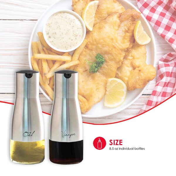 Hds Trading 2Piece 85 oz Oil and Vinegar Set with SeeThrough Glass Base, Silver - ZOR95899