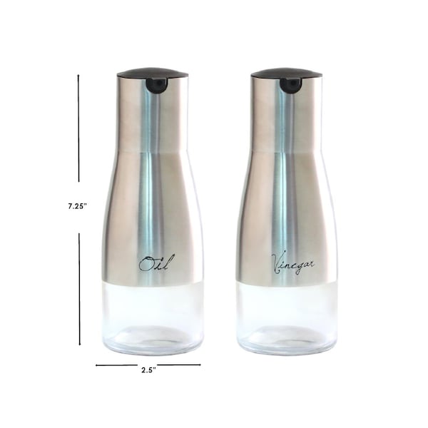 Hds Trading 2Piece 85 oz Oil and Vinegar Set with SeeThrough Glass Base, Silver - ZOR95899