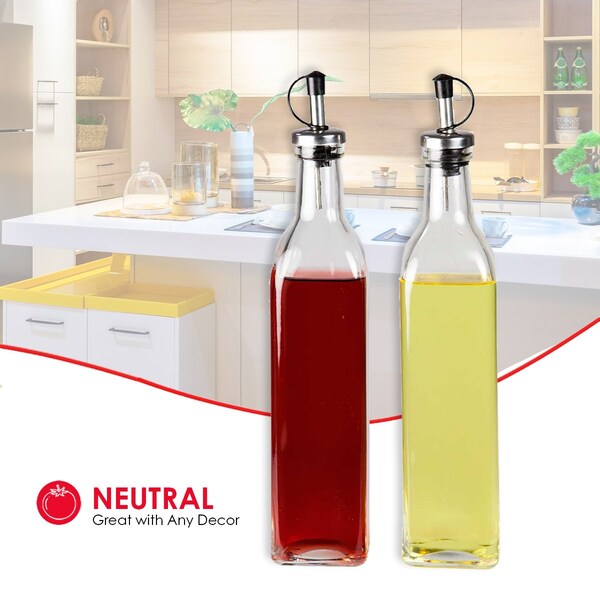 Hds Trading 2Piece 85 oz Oil and Vinegar Set with SeeThrough Glass Base, Silver - ZOR95899