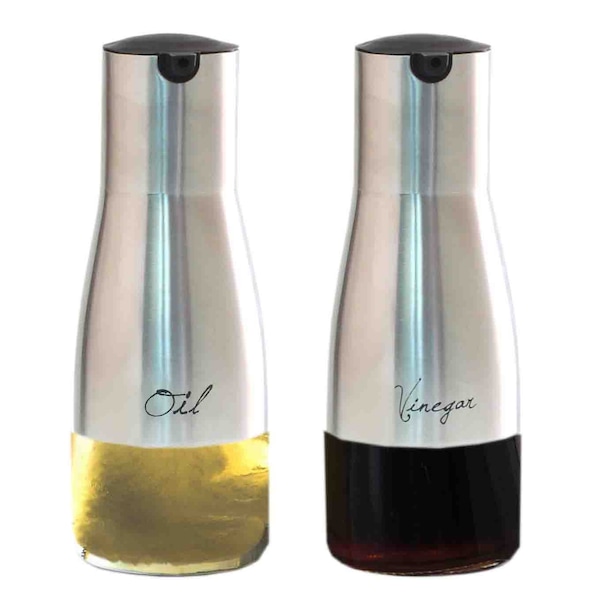 Hds Trading 2Piece 85 oz Oil and Vinegar Set with SeeThrough Glass Base, Silver - ZOR95899