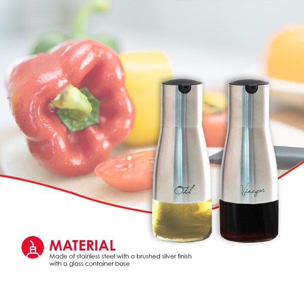 Hds Trading 2Piece 85 oz Oil and Vinegar Set with SeeThrough Glass Base, Silver - ZOR95899