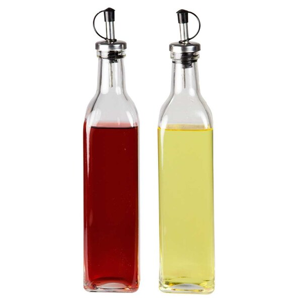 Hds Trading Leak Proof Easy Pour Oil and Vinegar Bottle, Set of 2, Clear - ZOR95898