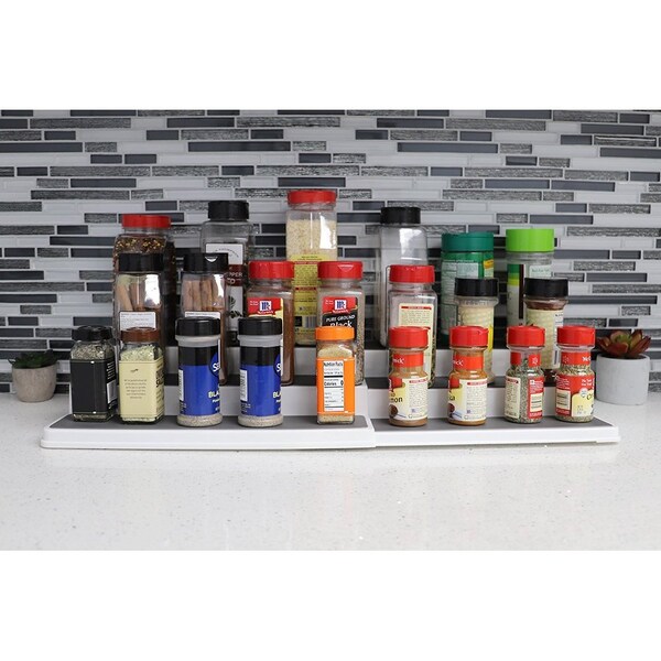 Hds Trading 3 Tier Rubber Lined Plastic Adjustable Seasoning Rack, White - ZOR95904
