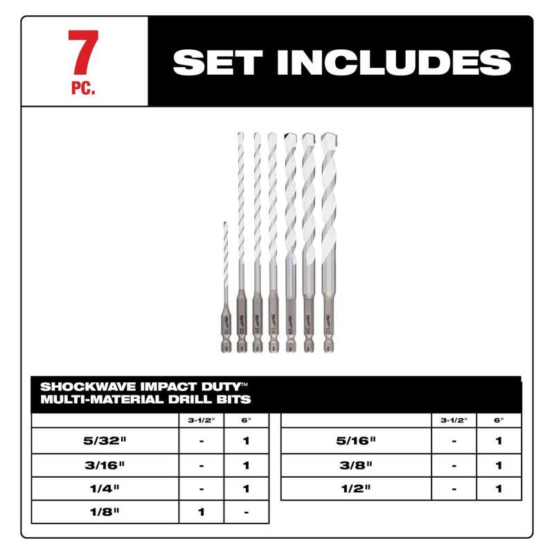 Juego de brocas de carburo para martillo Milwaukee SHOCKWAVE y materiales múltiples (17 piezas) - 48-20-9058-48-20-8899.
