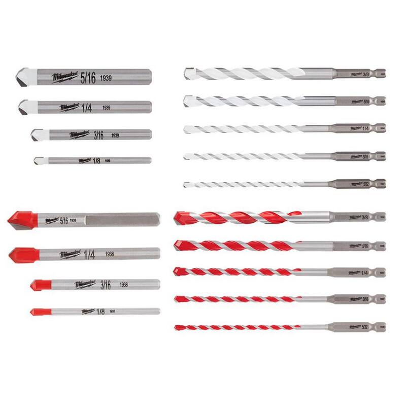 Juego de brocas de carburo Milwaukee para vidrio, azulejo, piedra natural y varios materiales (18 piezas) - 48-20-8988-48-20-8998-48-20-8898-48-20-9