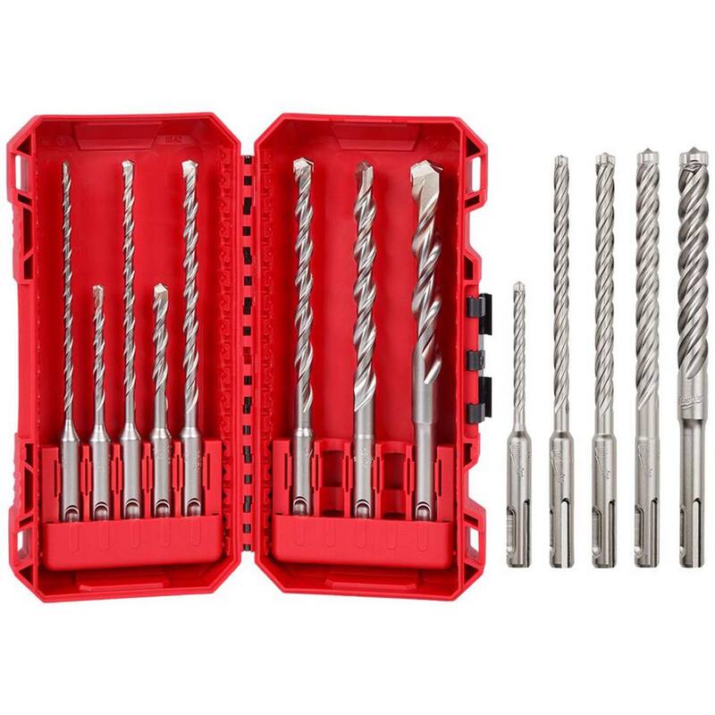 Set de brocas para martillo perforador de carburo de SDS Plus de 2 cortadores y 4 cortadores de Milwaukee (13 piezas) - 48-20-7673-48-20-7498