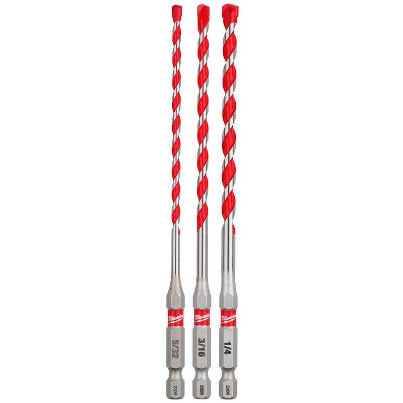 Juego de brocas para taladro de martillo de carburo SHOCKWAVE de Milwaukee (3 piezas) para concreto, piedra y perforación en albañilería - 48-20-9050