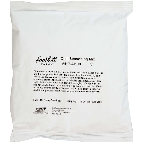 Foothill Farms Reduced Sodium Add Water Chili Seasoning Mix 8.05 oz. Packet, PK6 - V417-AI190
