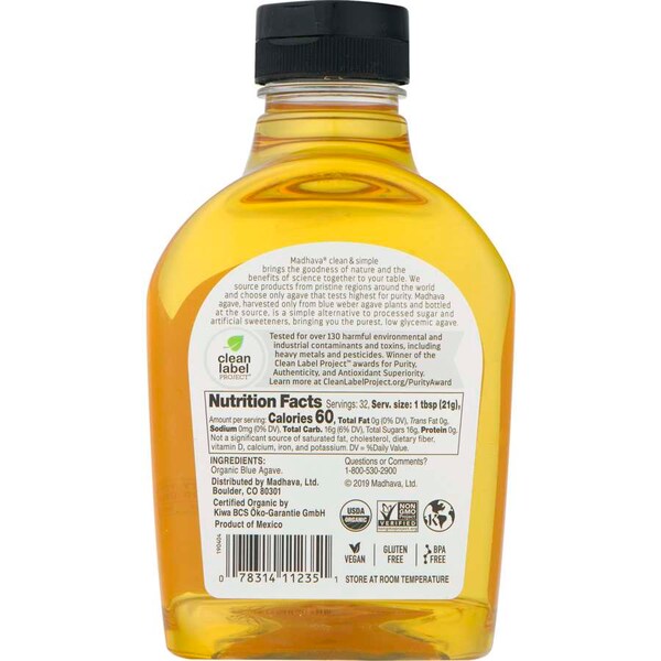 Madhava Madhava Organic Golden Light Agave Nectar 23.5 oz. Bottle, PK6 - 11235-6