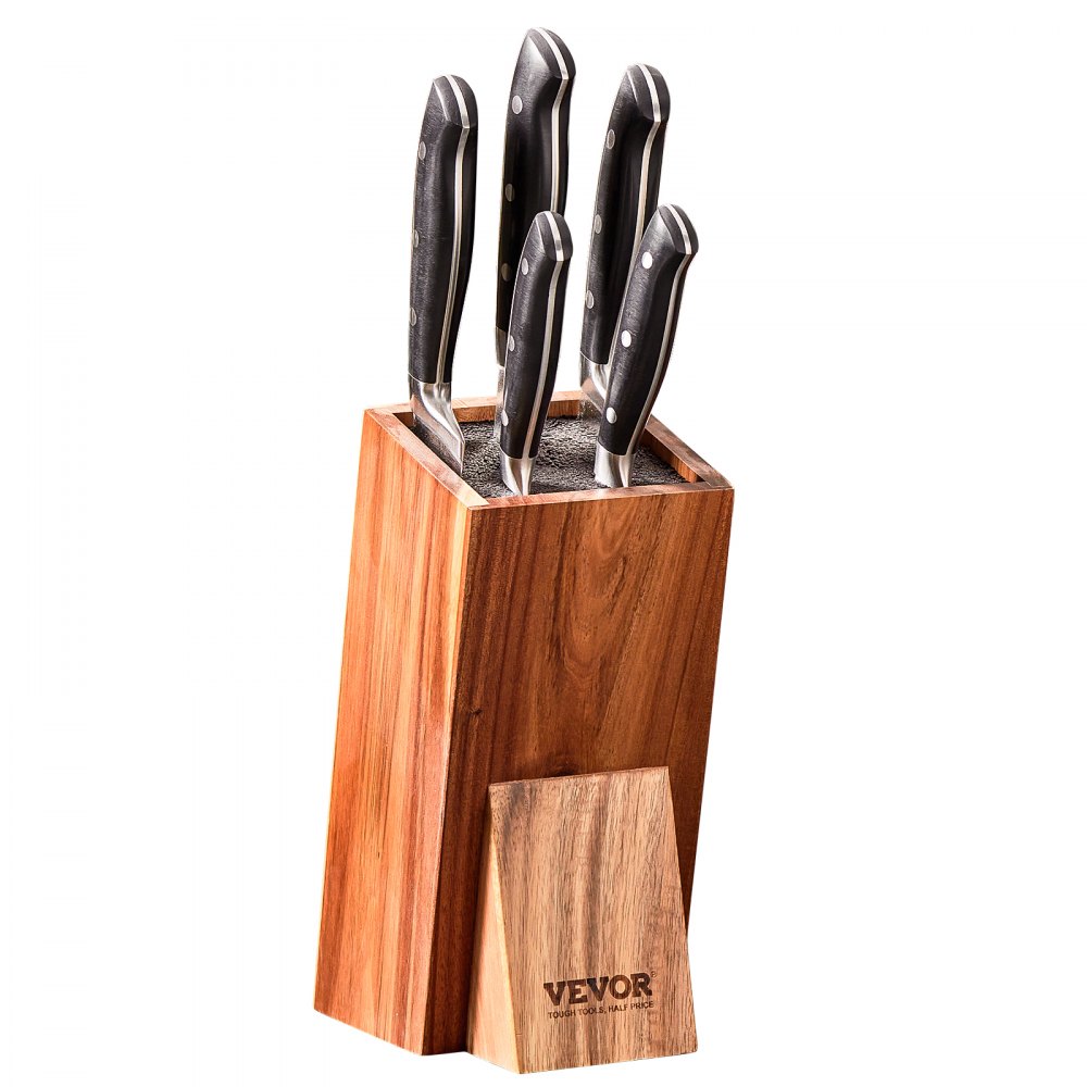 VEVOR Universal Knife Holder, Acacia Wood Knife Block Without Knives, Extra Large Knife Storage Holder Stand with PP Brush, Multifunctional Wooden Knife Organizer, Knife Rack for Kitchen Counter - TYDJZDK00000HPOVXV0