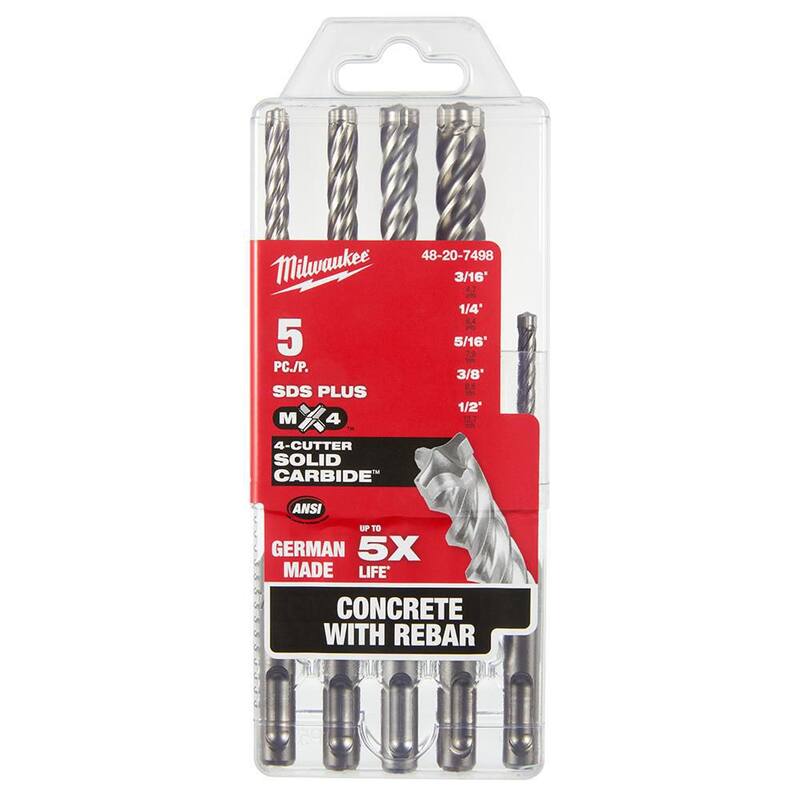 Juego de Brocas para Martillo SDS-PLUS de Carburo de 4 Cortes Milwaukee (10 Piezas) - 48-20-7498-48-20-7498