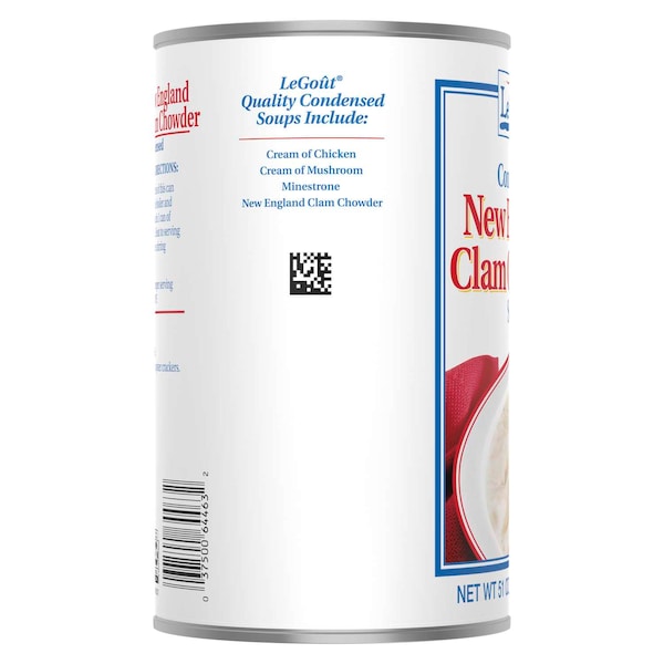 Legout New England Clam Chowder Condensed Canned Soup 51 oz., PK12 - 3750064463