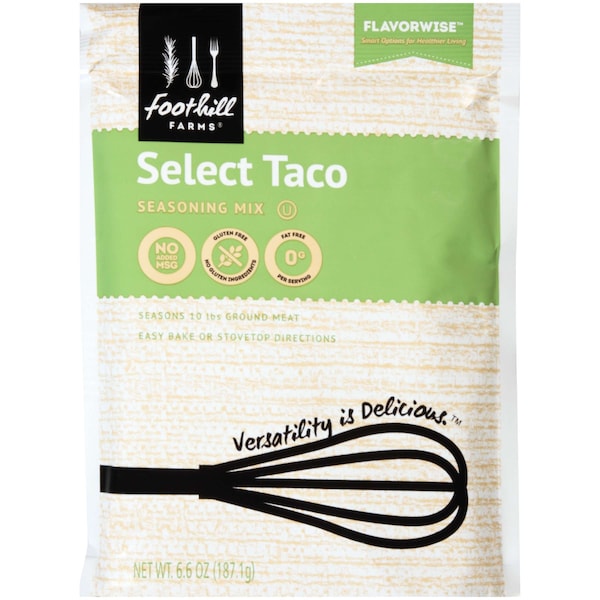 Foothill Farms Select Reduced Sodium No MSG Taco Seasoning Mix 6.6 oz. Packet, PK6 - V413-D9190