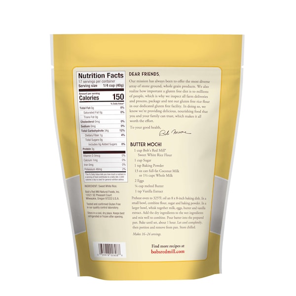 Bobs Red Mill Natural Foods Bob's Red Mill Sweet White Rice Flour 24 oz. Pouches, PK4 - 5038S244