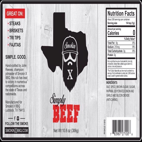 Smokin X Bbq Smokin X BBQ Simply Beef BBQ Rub 10.8 oz - OW27100