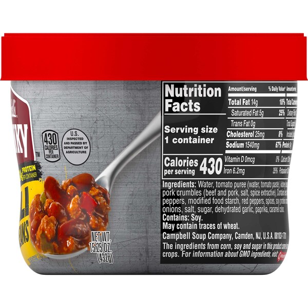Campbells Chunky Roadhouse Chili Microwaveable Soup 15.25 oz.e, PK8 - 000015904