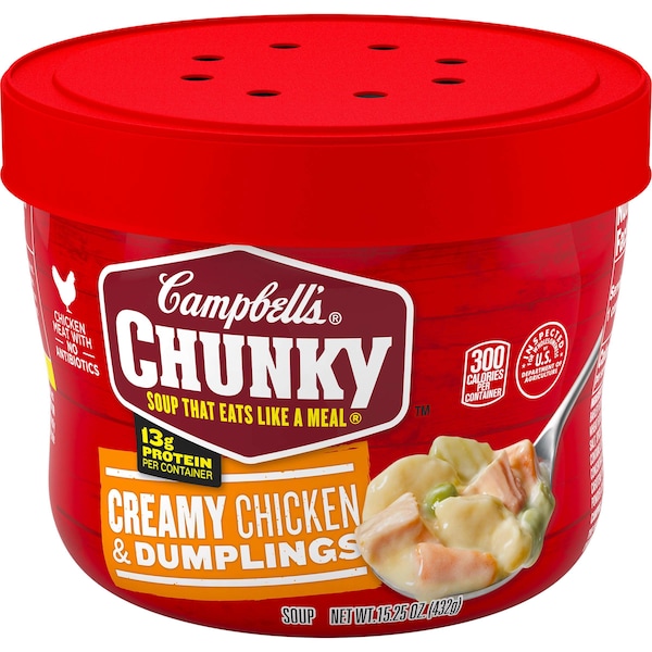 Campbells Soup Chunky Chicken & Dumplings Microwaveable Soup 15.25 oz., PK8 - 000014919