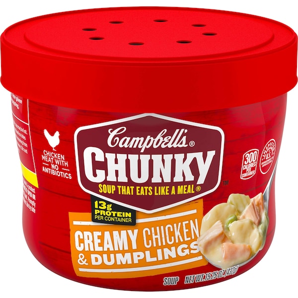 Campbells Soup Chunky Chicken & Dumplings Microwaveable Soup 15.25 oz., PK8 - 000014919