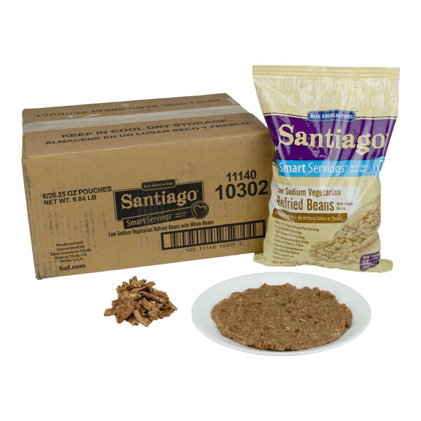 Baf Santiago Smart Servings Low Sodium Vegetarian Refried Pinto Beans 26.25oz., PK6 - 10302