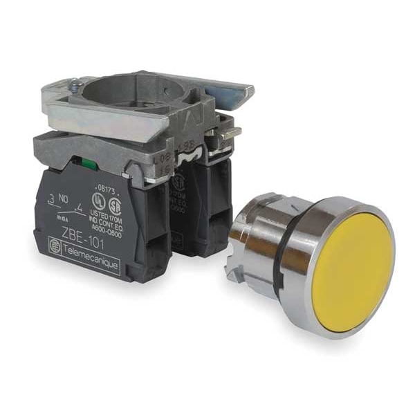 Botón pulsador no iluminado de Schneider Electric, 22 mm, 1NA/1NC, amarillo - XB4BA55