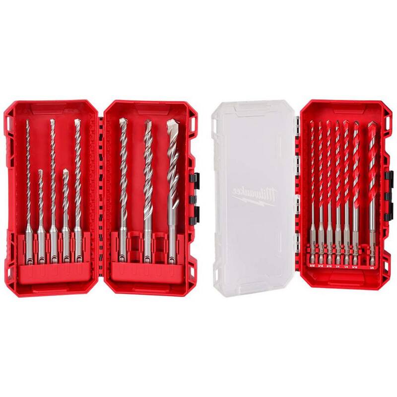 Juego de brocas de taladro martillo SDS Plus de carburo con 2 cortadores de Milwaukee y kit de brocas de taladro martillo de carburo SHOCKWAVE (15 piezas) - 48-20-7673-48-20-9052