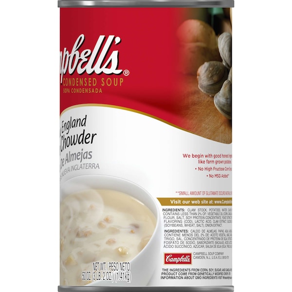 Campbells Condensed Soup Red & White New England Clam Chowder Soup 50 oz., PK12 - 000001366