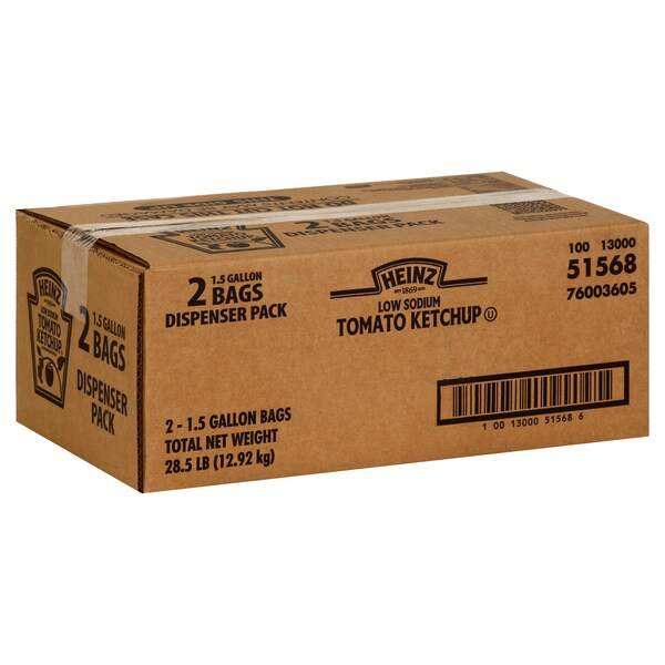 Heinz Heinz Dispenser Pack Low Sodium Ketchup 1.5 gal. Bag, PK2 - 10013000515686