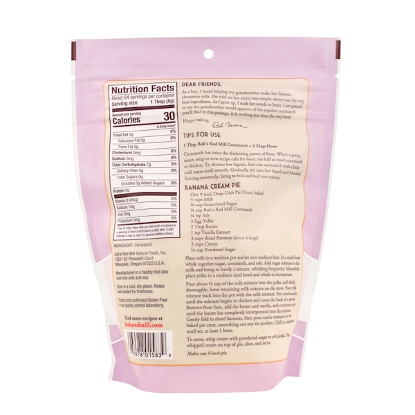 Bobs Red Mill Natural Foods Bob's Red Mill Gluten Free Cornstarch 18 oz. Bag, PK4 - 1146S184