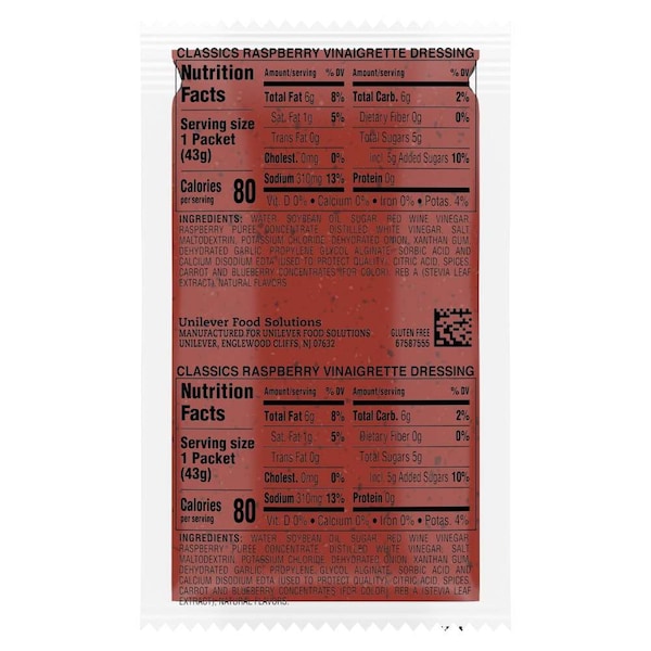 Hellmanns Salad Dressing Sachets Raspberry Vinaigrette 1.5 oz., PK102 - 048001007949