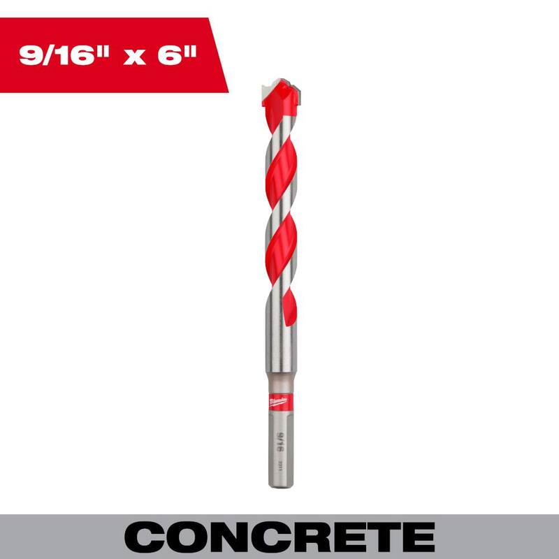 Broca de carburo para martillo de 9/16 pulgadas x 4 pulgadas x 6 pulgadas de Milwaukee para concreto, piedra y perforación de mampostería - 48-20-9035.