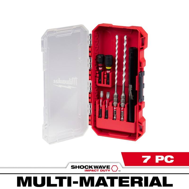 Kit de instalación de tornillos de concreto multi-material de impacto Milwaukee SHOCKWAVE (7 piezas) - 48-20-8877