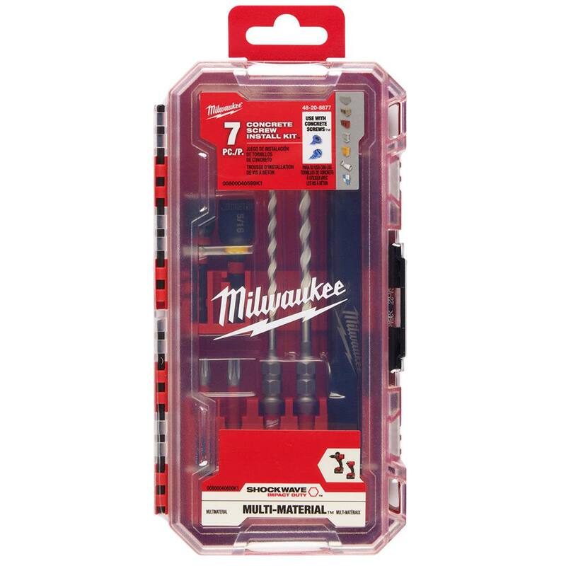Kit de instalación de tornillos de concreto multi-material de impacto Milwaukee SHOCKWAVE (7 piezas) - 48-20-8877